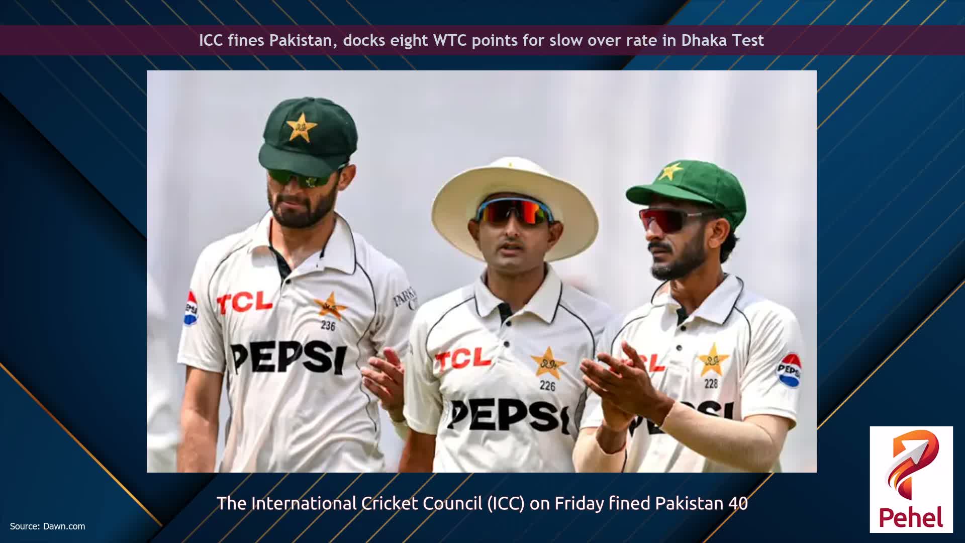 ICC fines Pakistan, docks eight WTC points for slow over rate in Dhaka Test