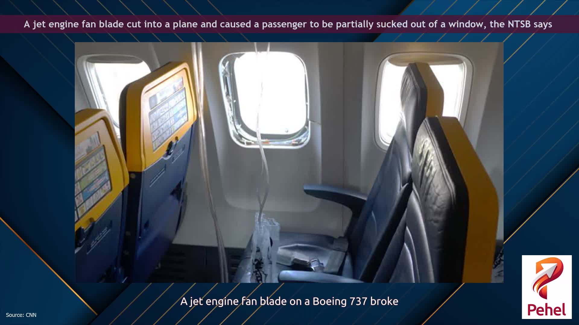 A jet engine fan blade cut into a plane and caused a passenger to be partially sucked out of a window, the NTSB says
