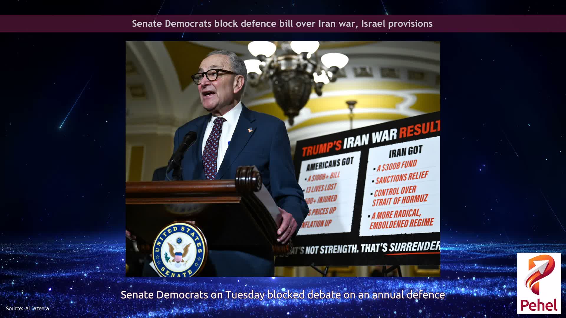 Senate Democrats block defence bill over Iran war, Israel provisions