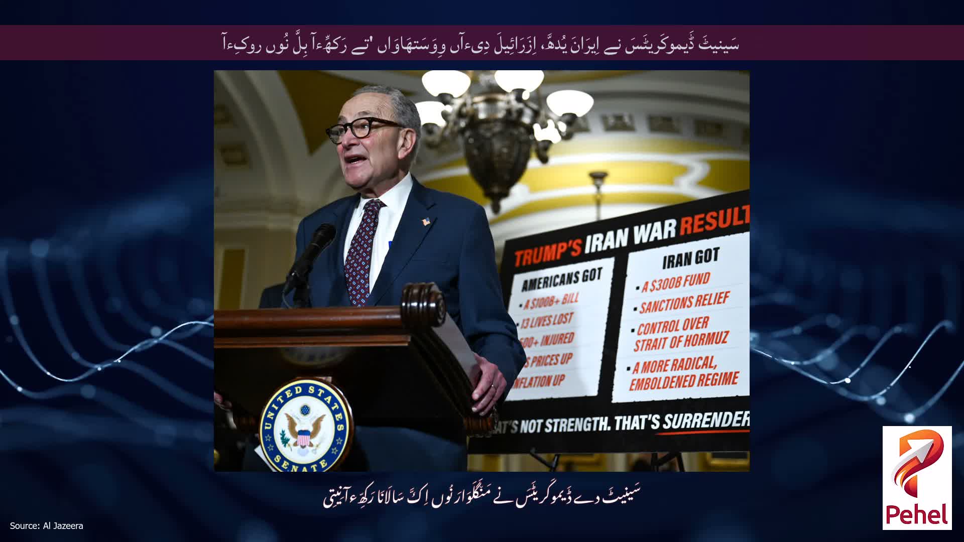 سَینیٹَ ڈَیموکَریٹَسَ نے اِیرَانَ یُدھَّ، اِزَرَائِیلَ دِیءآں وِوَسَتھَاوَاں 'تے رَکھِّءآ بِلَّ نُوں روکِءآ
