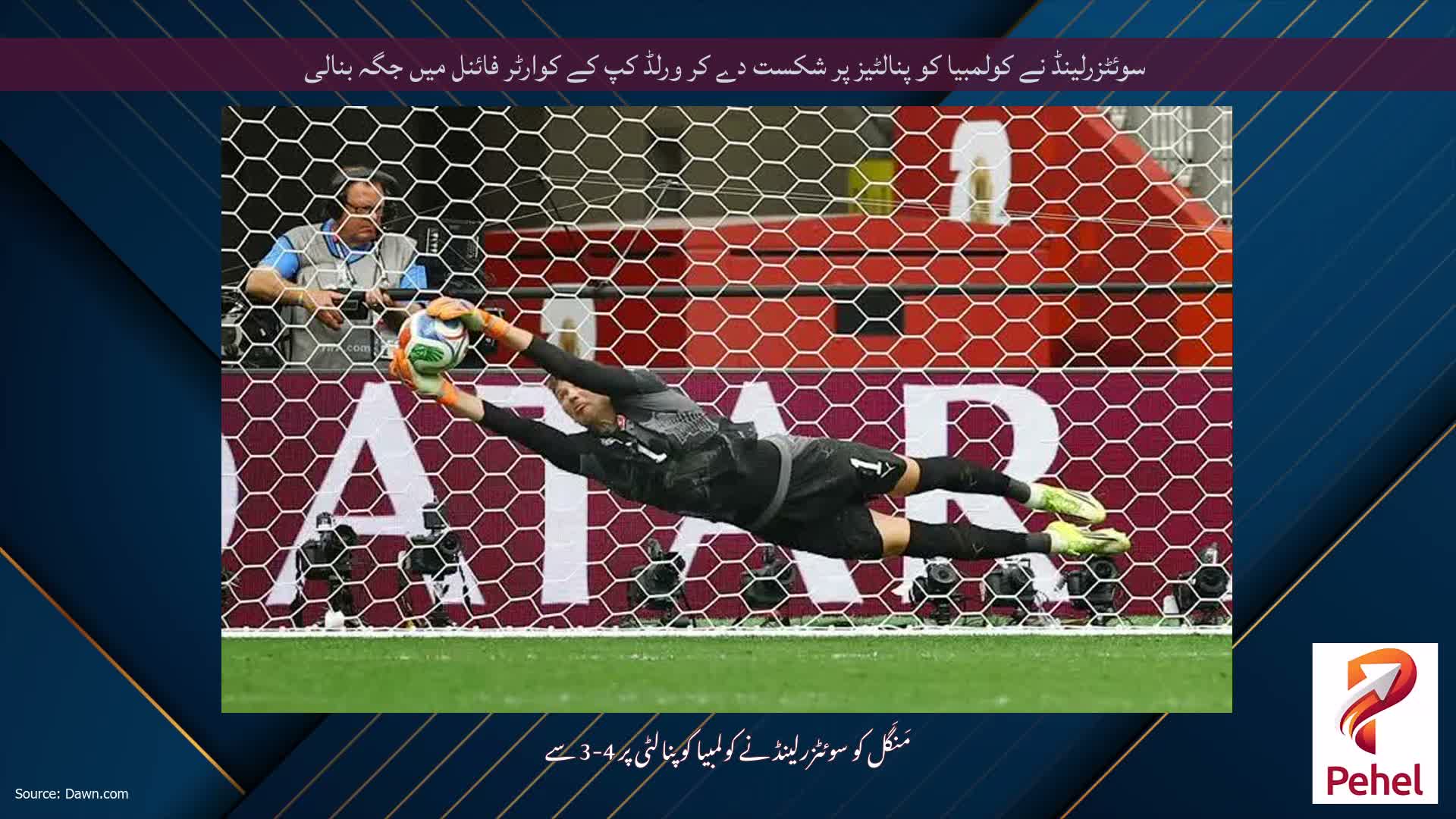 سوئٹزرلینڈ نے کولمبیا کو پنالٹیز پر شکست دے کر ورلڈ کپ کے کوارٹر فائنل میں جگہ بنالی