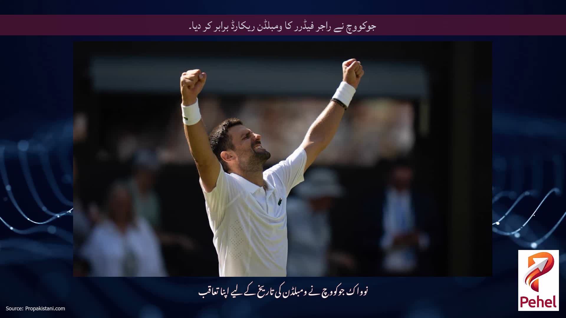 جوکووچ نے راجر فیڈرر کا ومبلڈن ریکارڈ برابر کر دیا۔