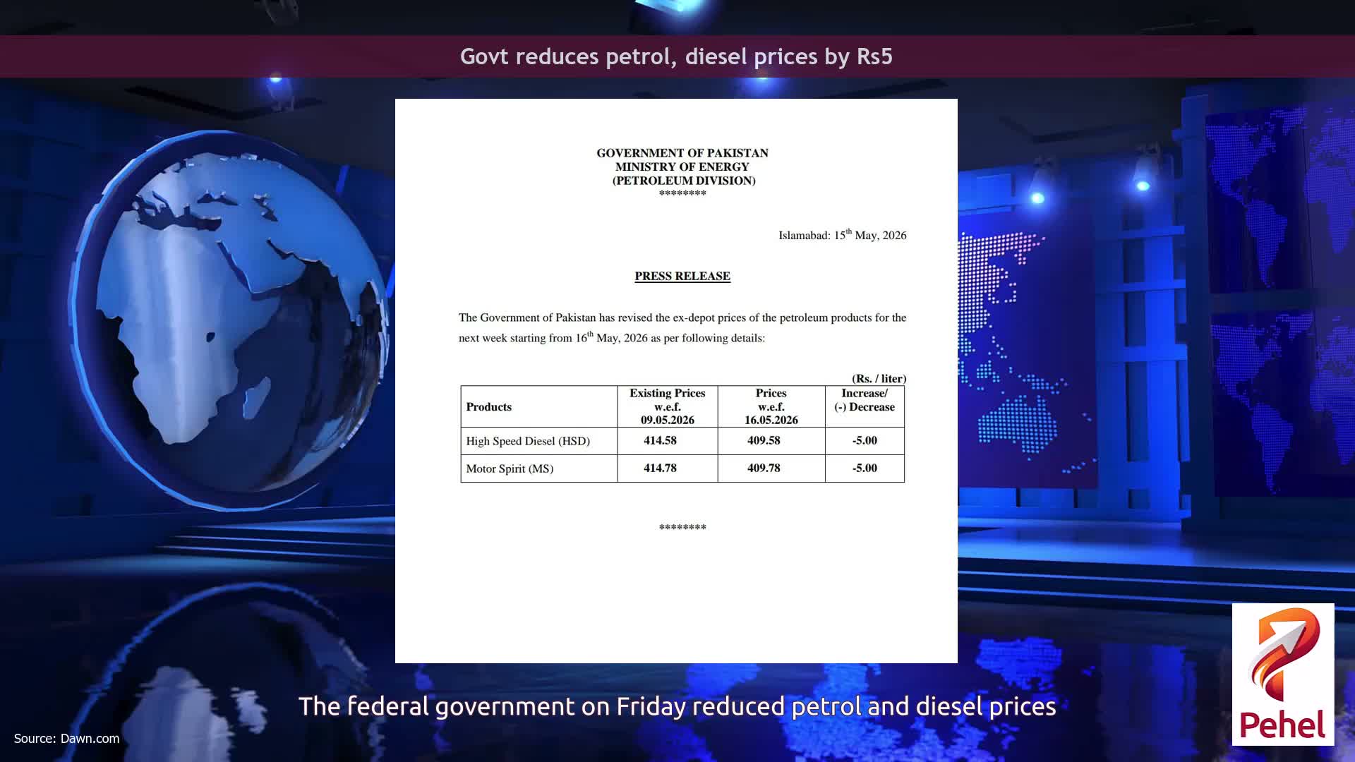 Govt reduces petrol, diesel prices by Rs5