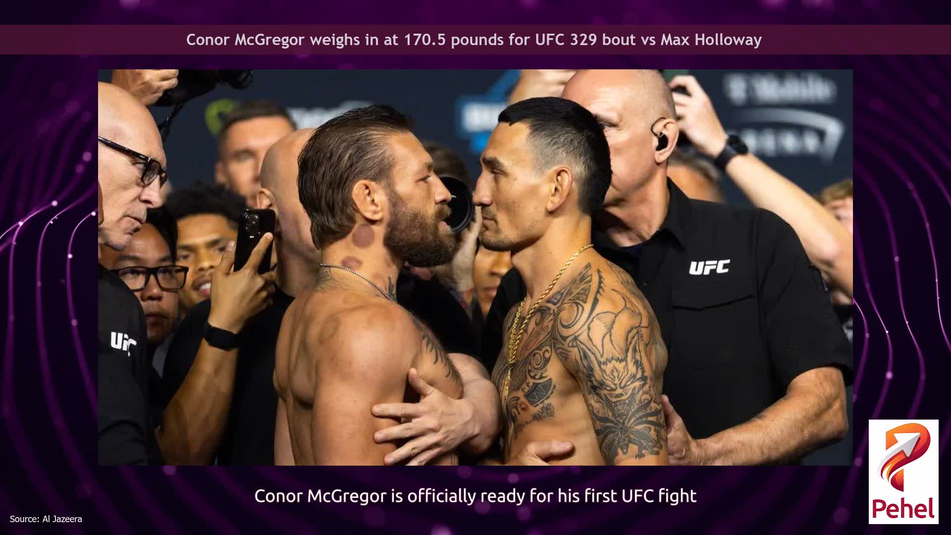Conor McGregor weighs in at 170.5 pounds for UFC 329 bout vs Max Holloway