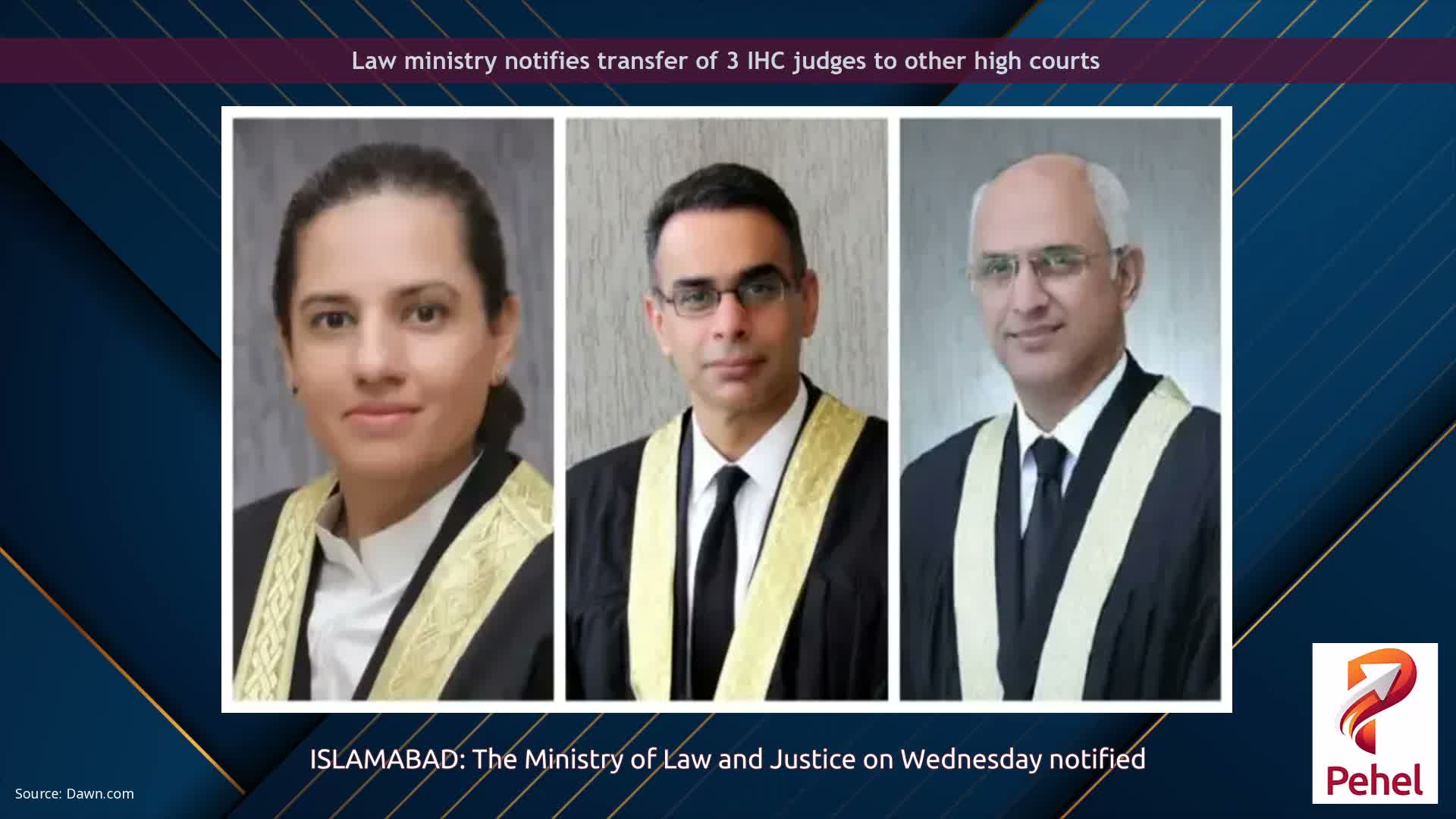 Law ministry notifies transfer of 3 IHC judges to other high courts