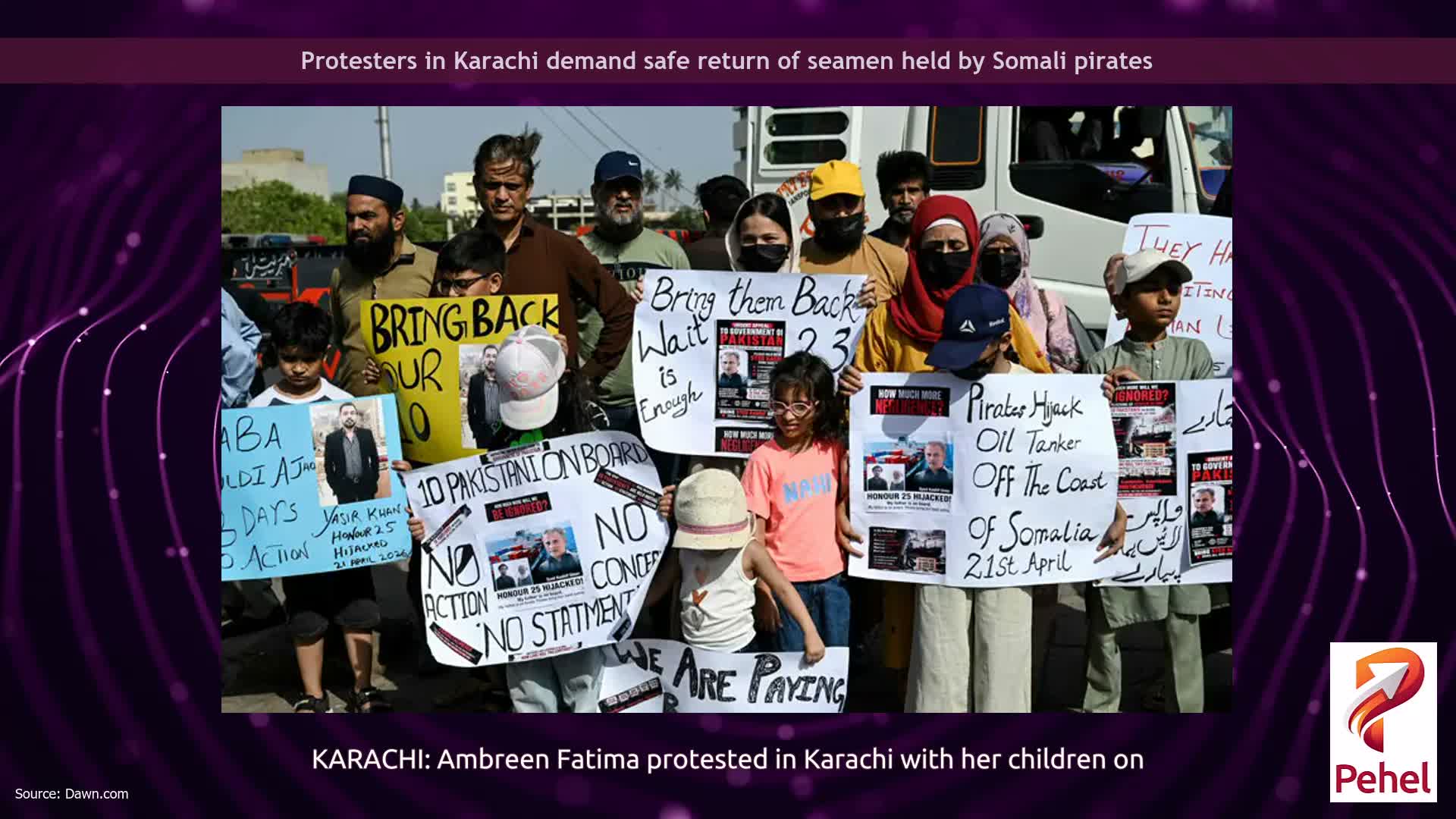 Protesters in Karachi demand safe return of seamen held by Somali pirates