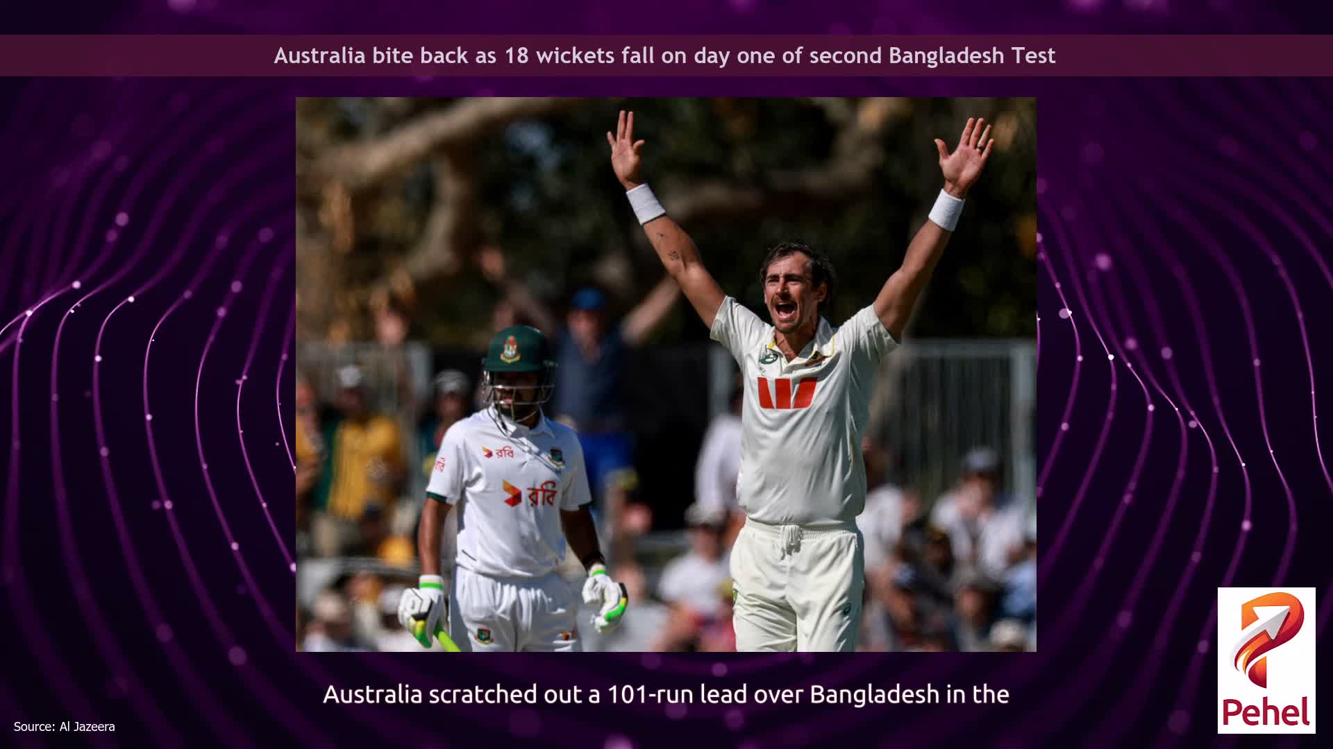 Australia bite back as 18 wickets fall on day one of second Bangladesh Test