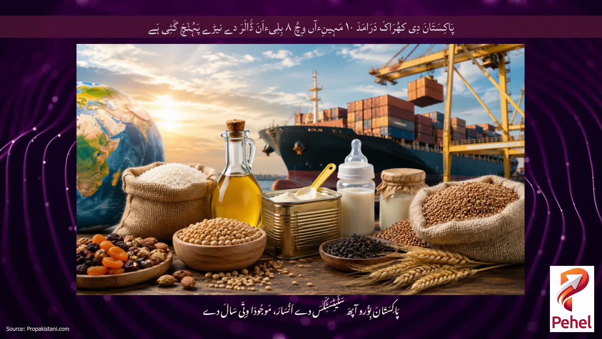 پَاکِسَتَانَ دِی کھُرَاکَ دَرَامَدَ ۱۰ مَہِینِءآں وِچَّ ۸ بِلِیءاَنَ ڈَالَرَ دے نیڑے پَہُن٘چَ گَئِی ہَے