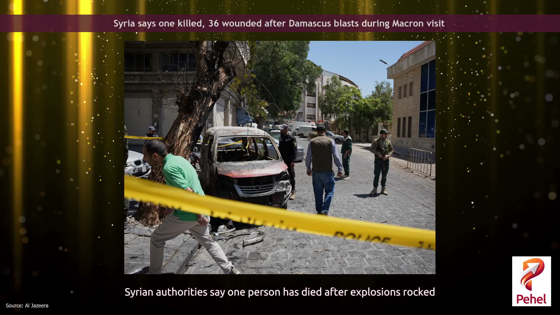Syria says one killed, 36 wounded after Damascus blasts during Macron visit