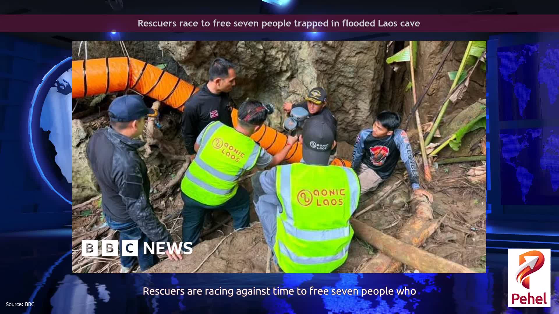 Rescuers race to free seven people trapped in flooded Laos cave