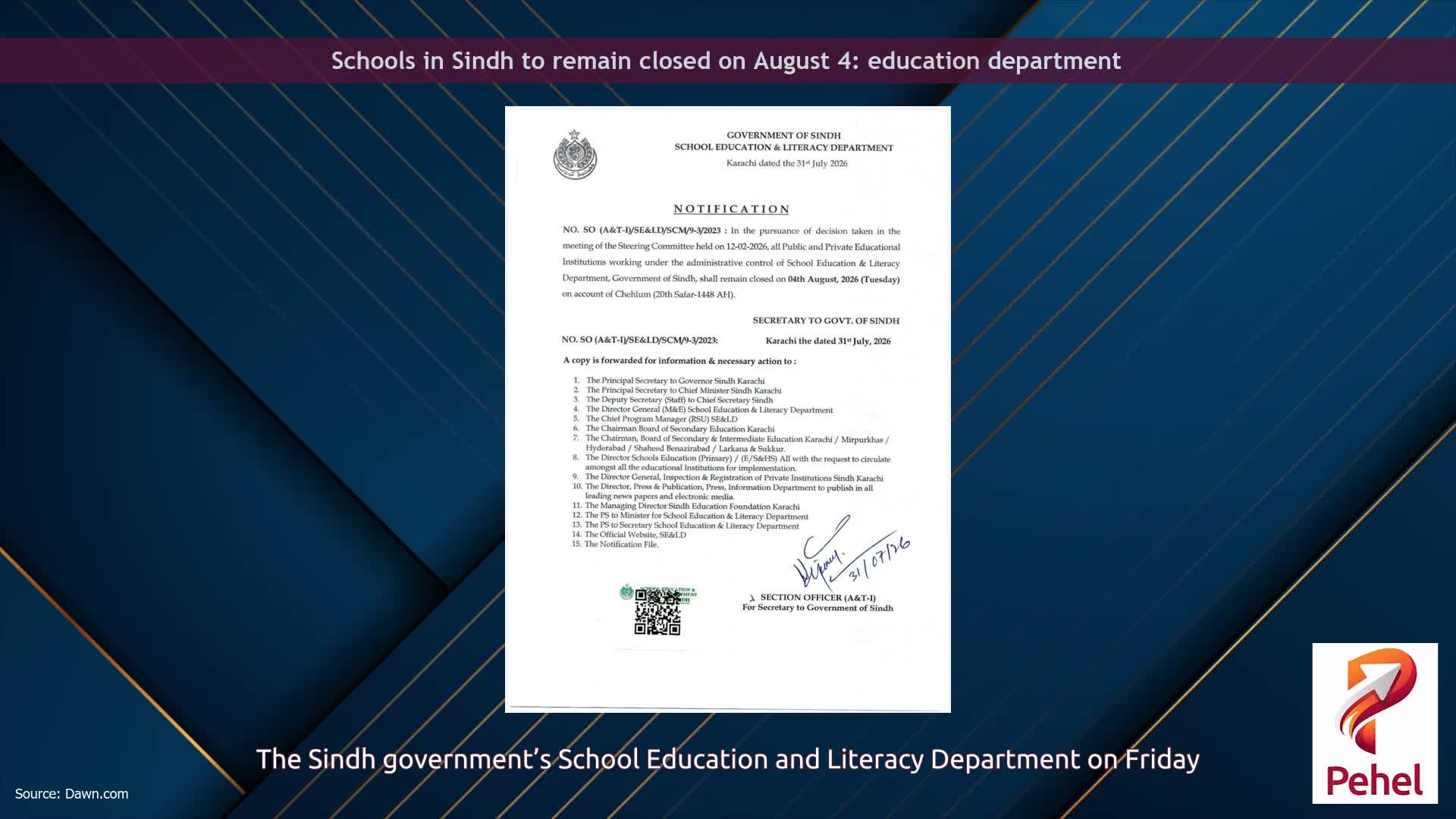 Schools in Sindh to remain closed on August 4: education department
