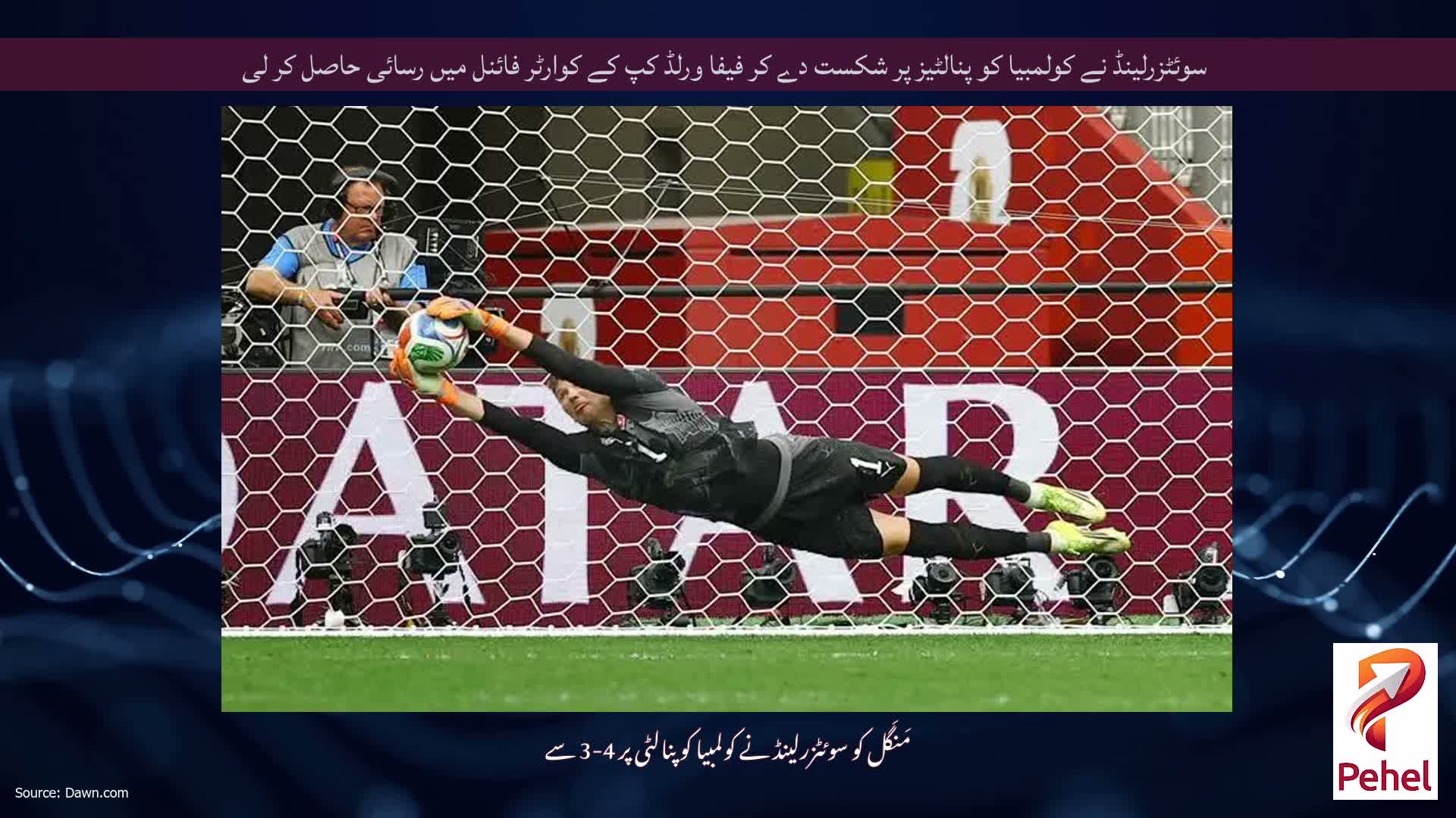 سوئٹزرلینڈ نے کولمبیا کو پنالٹیز پر شکست دے کر فیفا ورلڈ کپ کے کوارٹر فائنل میں رسائی حاصل کر لی