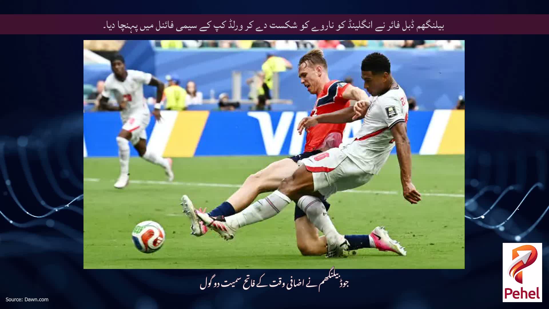 بیلنگھم ڈبل فائر نے انگلینڈ کو ناروے کو شکست دے کر ورلڈ کپ کے سیمی فائنل میں پہنچا دیا۔