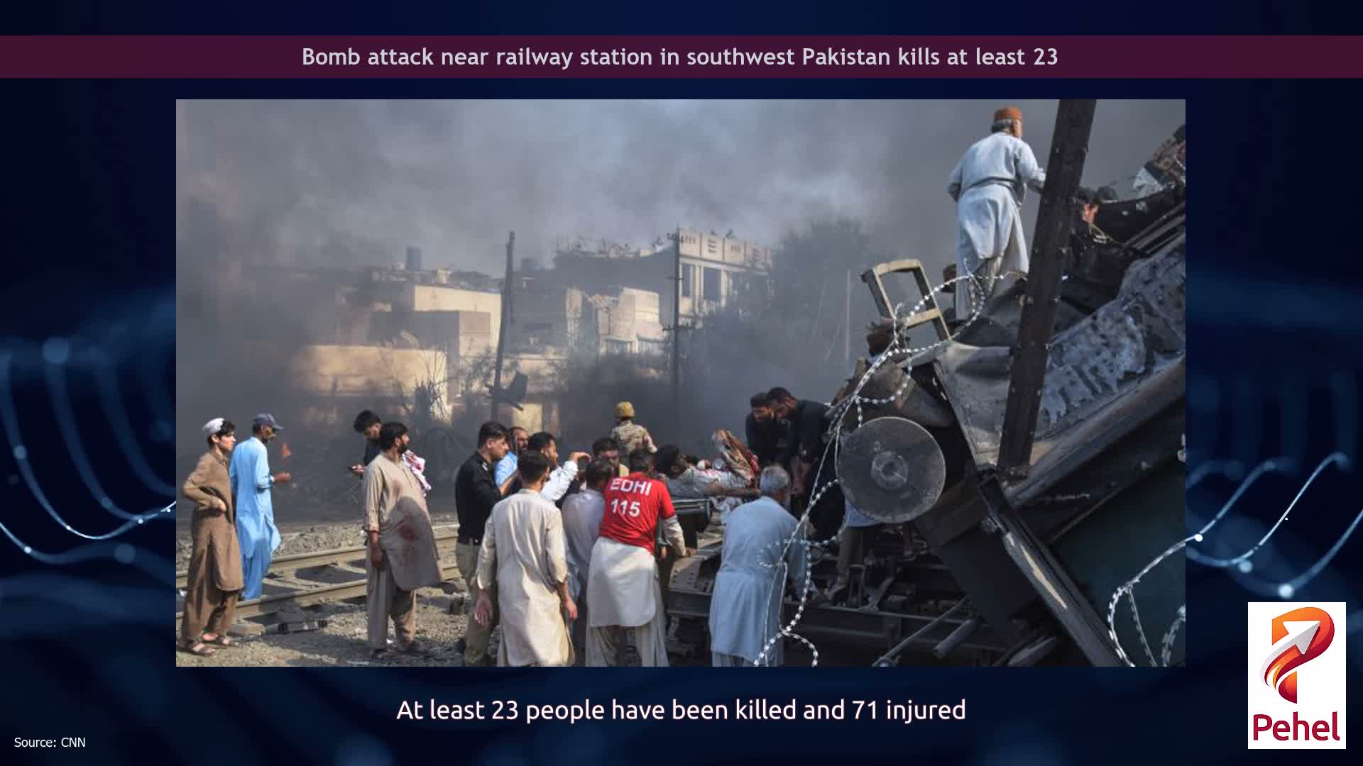 Bomb attack near railway station in southwest Pakistan kills at least 23