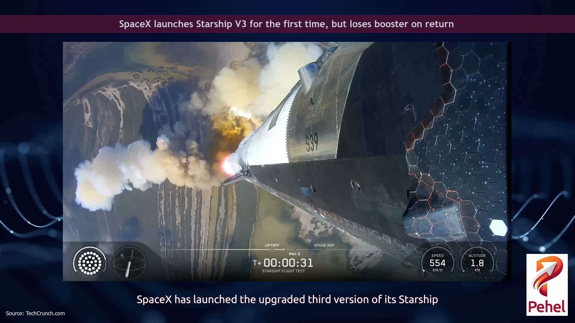 SpaceX launches Starship V3 for the first time, but loses booster on return