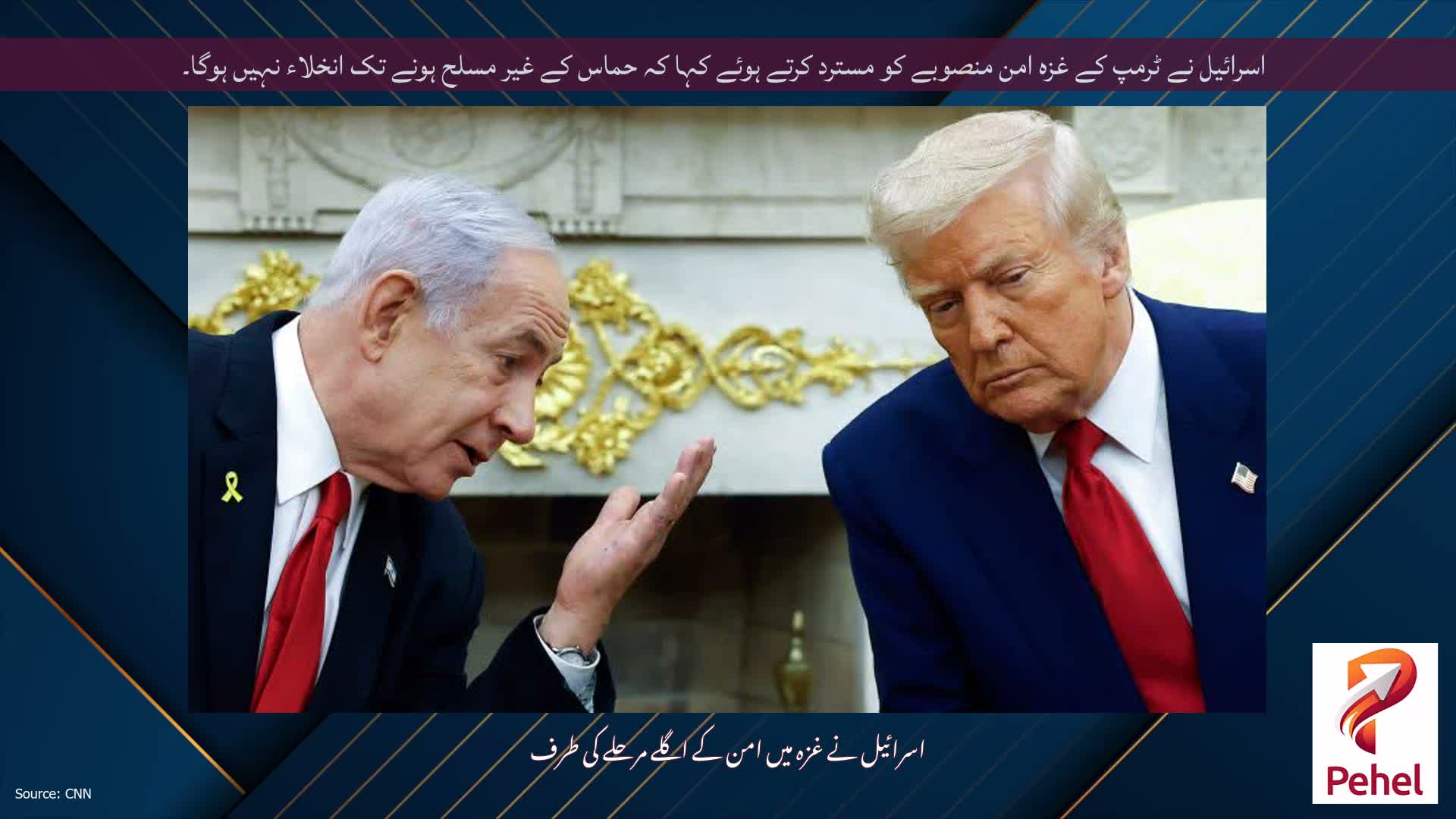 اسرائیل نے ٹرمپ کے غزہ امن منصوبے کو مسترد کرتے ہوئے کہا کہ حماس کے غیر مسلح ہونے تک انخلاء نہیں ہوگا۔