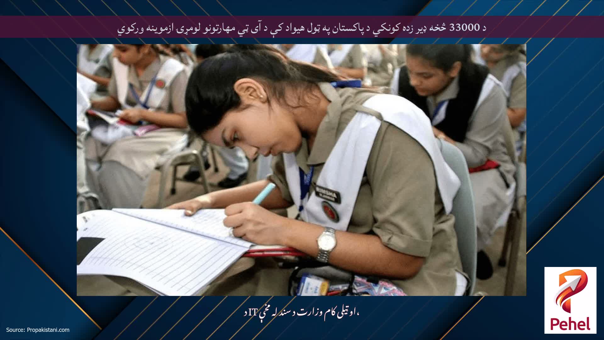 د 33000 څخه ډیر زده کونکي د پاکستان په ټول هیواد کې د آی ټي مهارتونو لومړۍ ازموینه ورکوي