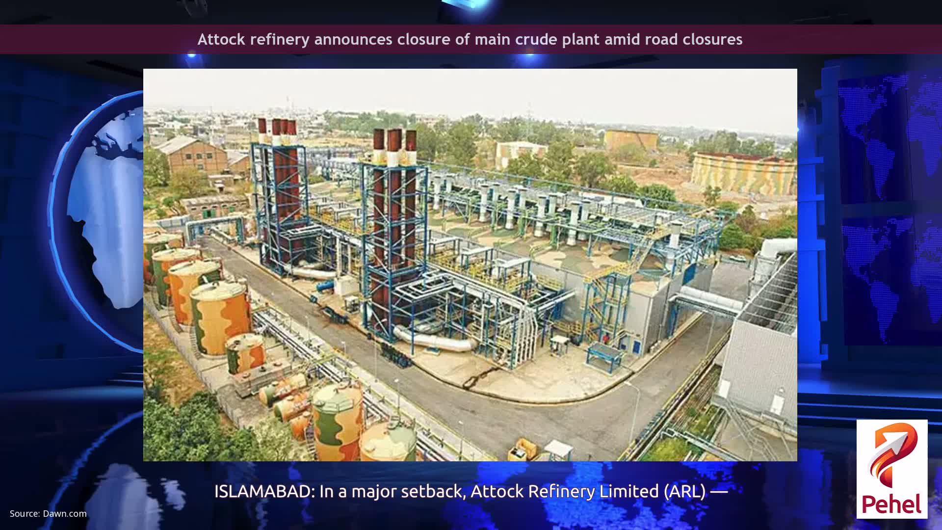 Attock refinery announces closure of main crude plant amid road closures