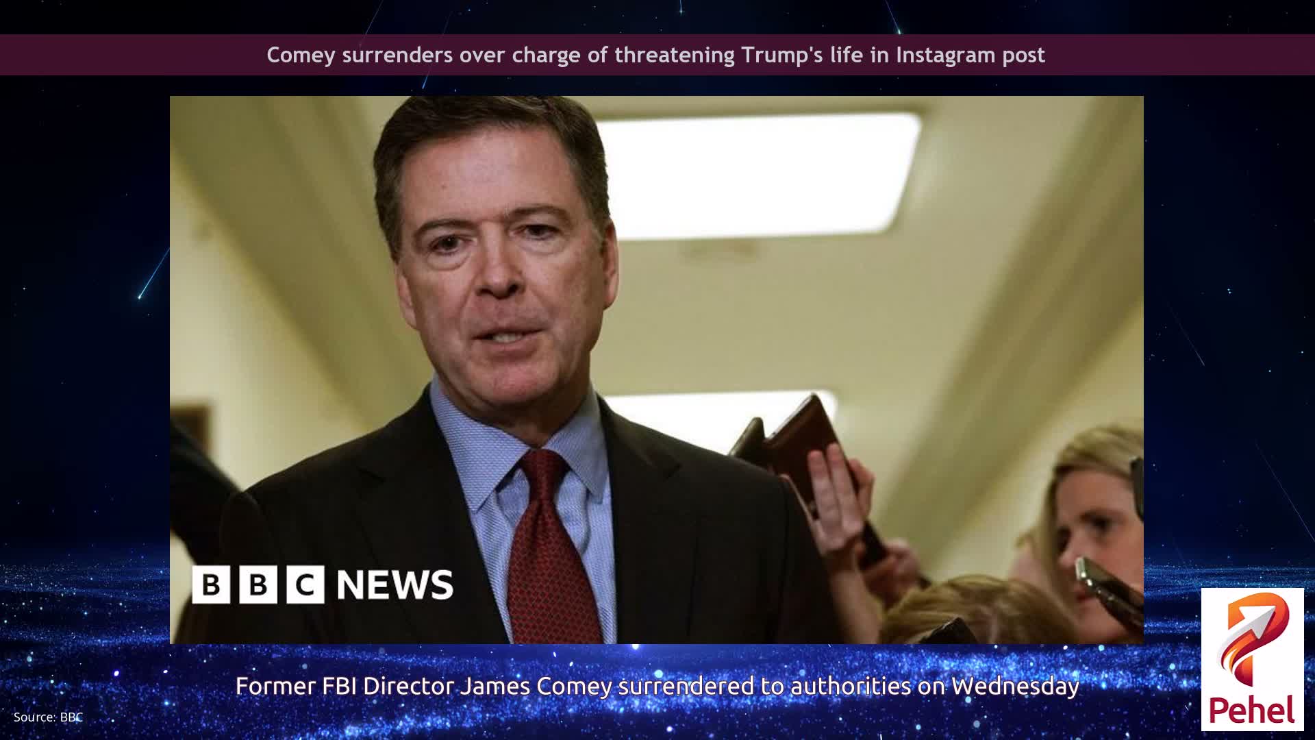 Comey surrenders over charge of threatening Trump's life in Instagram post