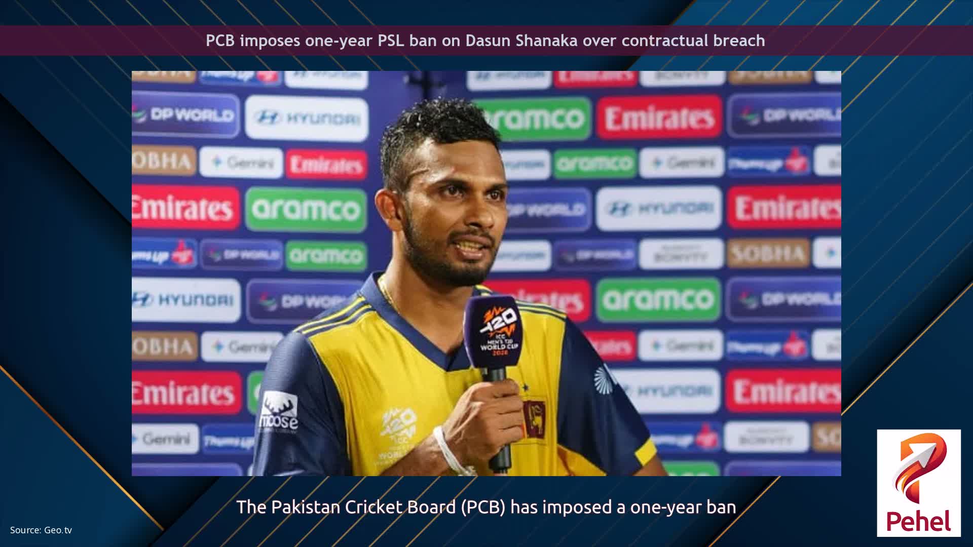 PCB imposes one-year PSL ban on Dasun Shanaka over contractual breach