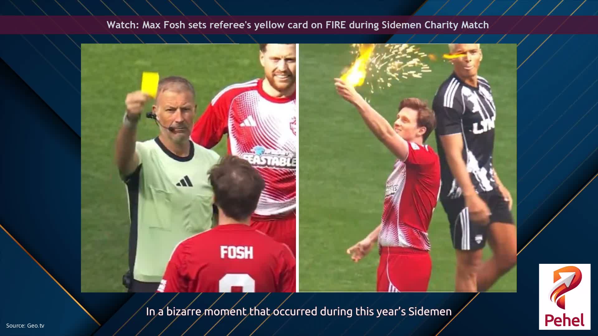 Watch: Max Fosh sets referee's yellow card on FIRE during Sidemen Charity Match