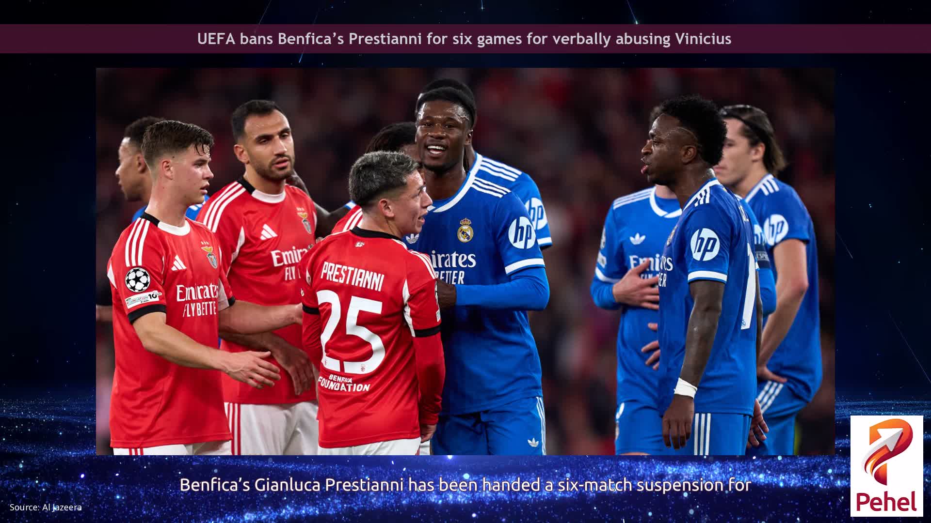 UEFA bans Benfica’s Prestianni for six games for verbally abusing Vinicius