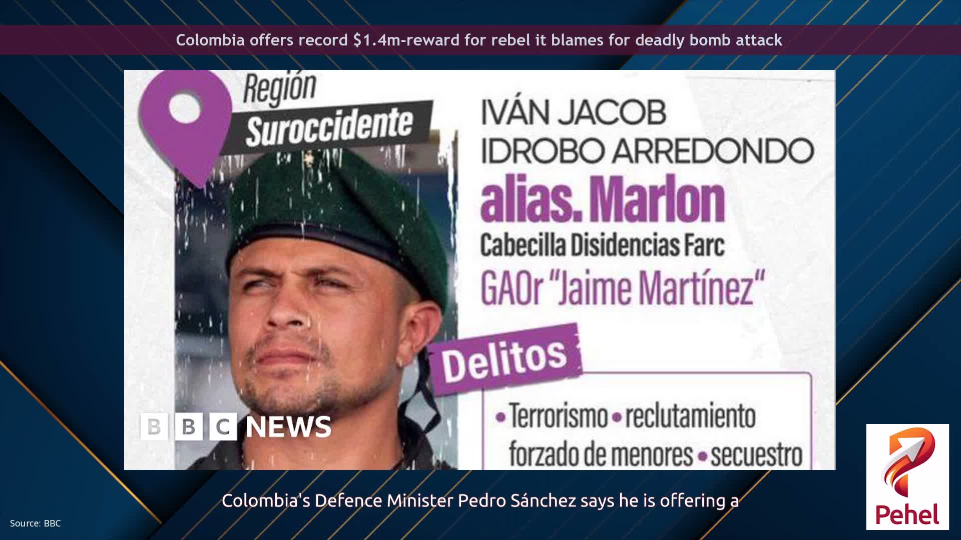 Colombia offers record $1.4m-reward for rebel it blames for deadly bomb attack