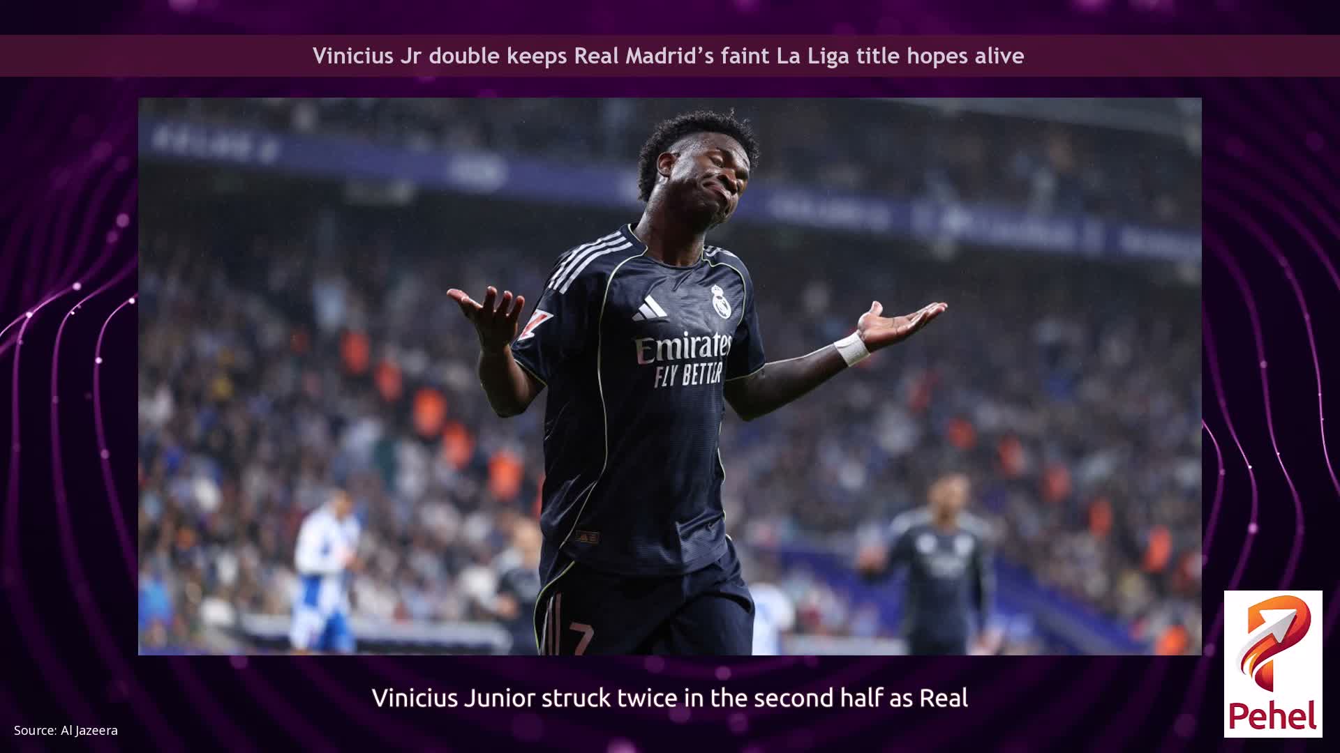 Vinicius Jr double keeps Real Madrid’s faint La Liga title hopes alive