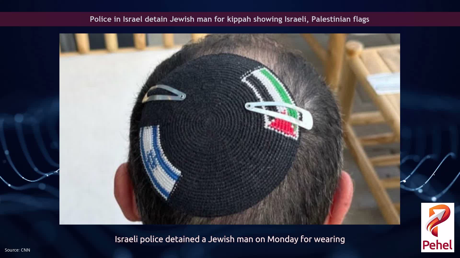 Police in Israel detain Jewish man for kippah showing Israeli, Palestinian flags