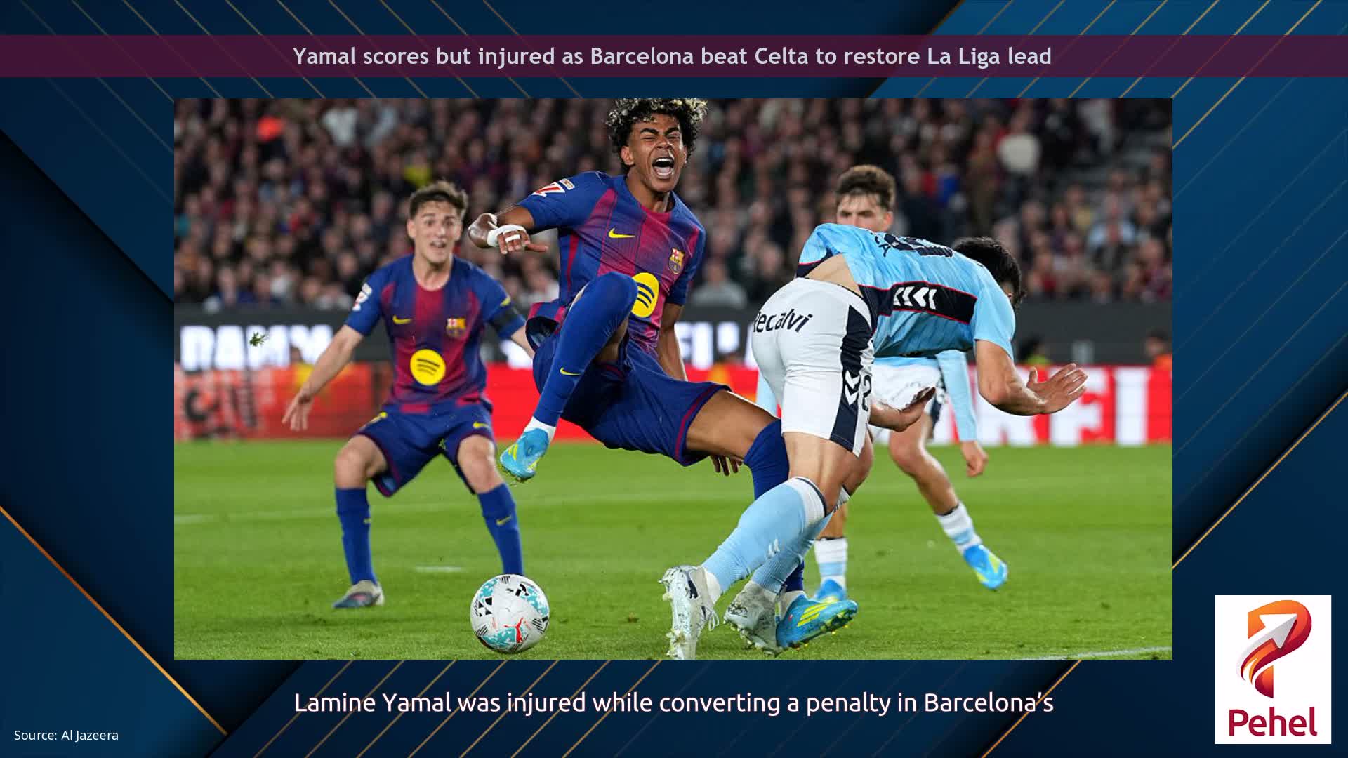 Yamal scores but injured as Barcelona beat Celta to restore La Liga lead
