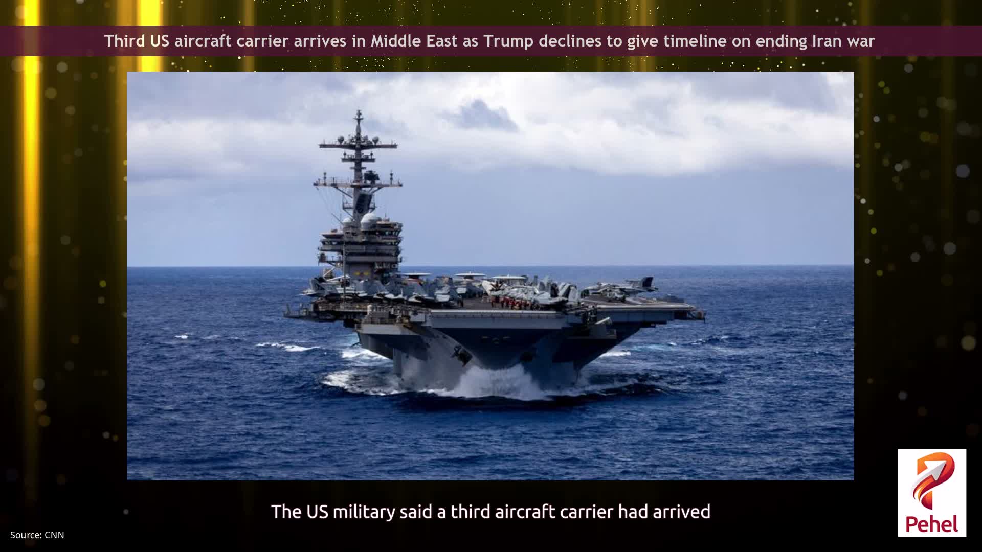 Third US aircraft carrier arrives in Middle East as Trump declines to give timeline on ending Iran war