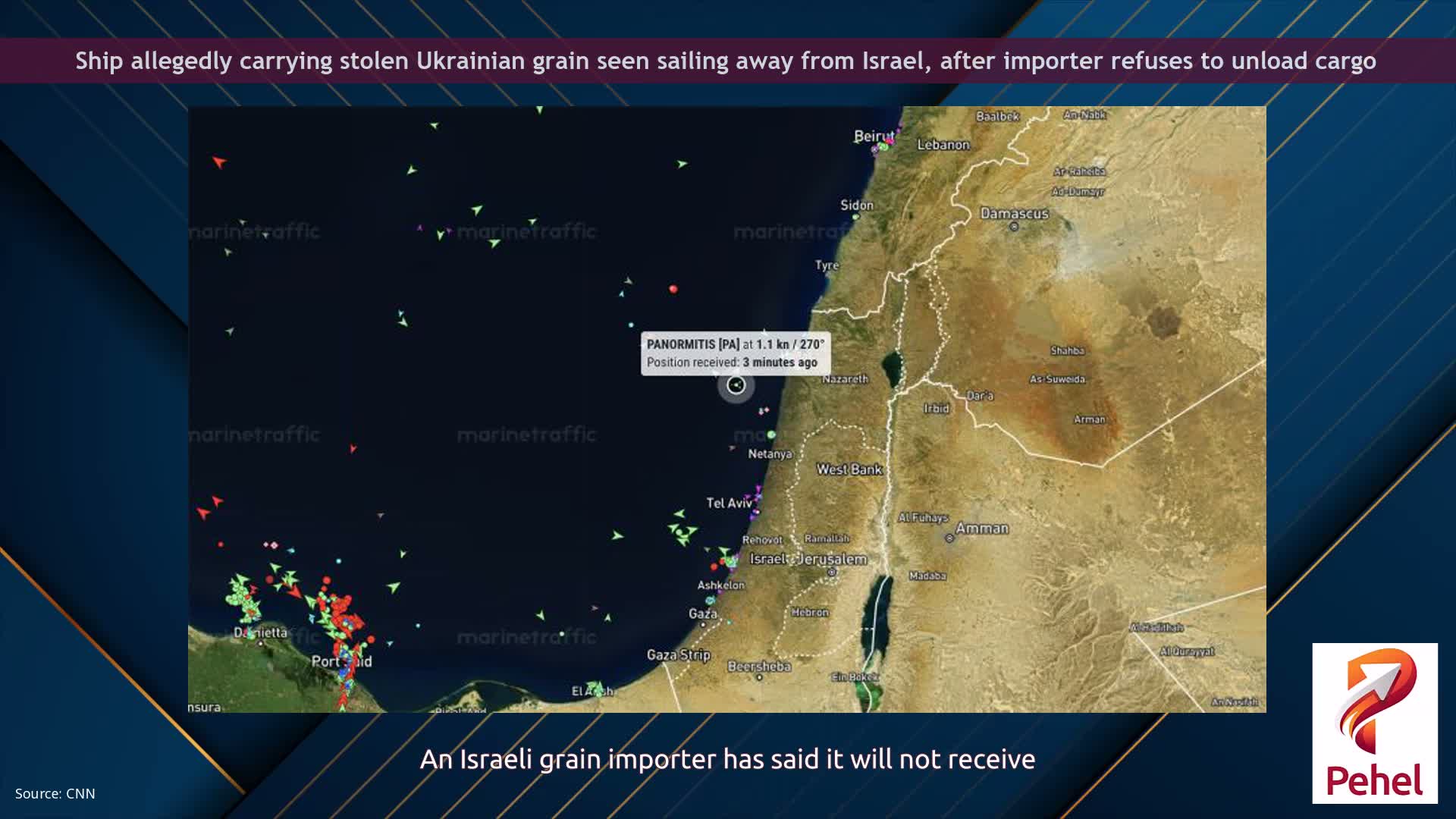 Ship allegedly carrying stolen Ukrainian grain seen sailing away from Israel, after importer refuses to unload cargo