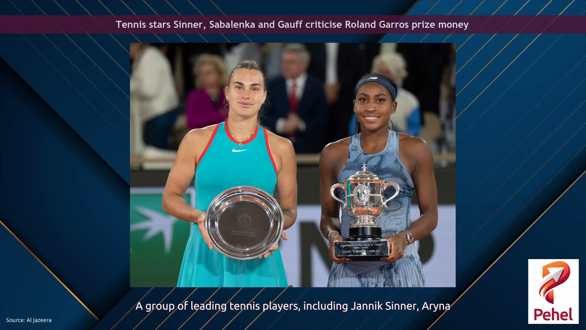 Tennis stars Sinner, Sabalenka and Gauff criticise Roland Garros prize money