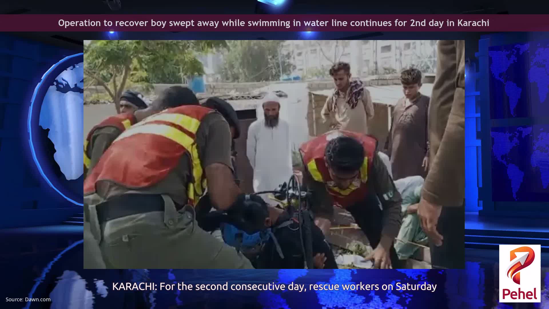 Operation to recover boy swept away while swimming in water line continues for 2nd day in Karachi