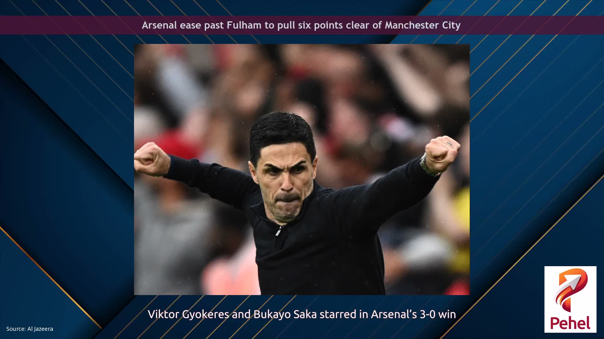 Arsenal ease past Fulham to pull six points clear of Manchester City