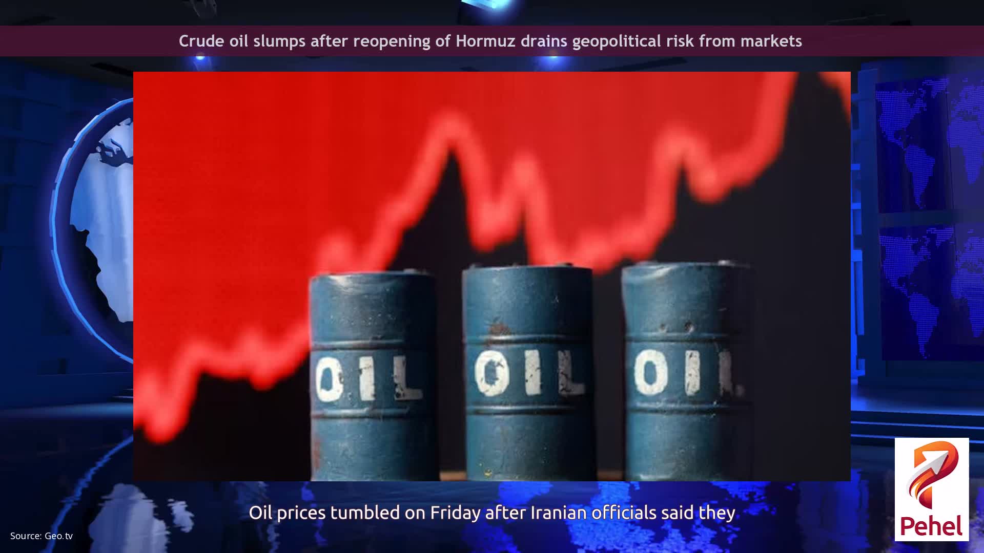 Crude oil slumps after reopening of Hormuz drains geopolitical risk from markets