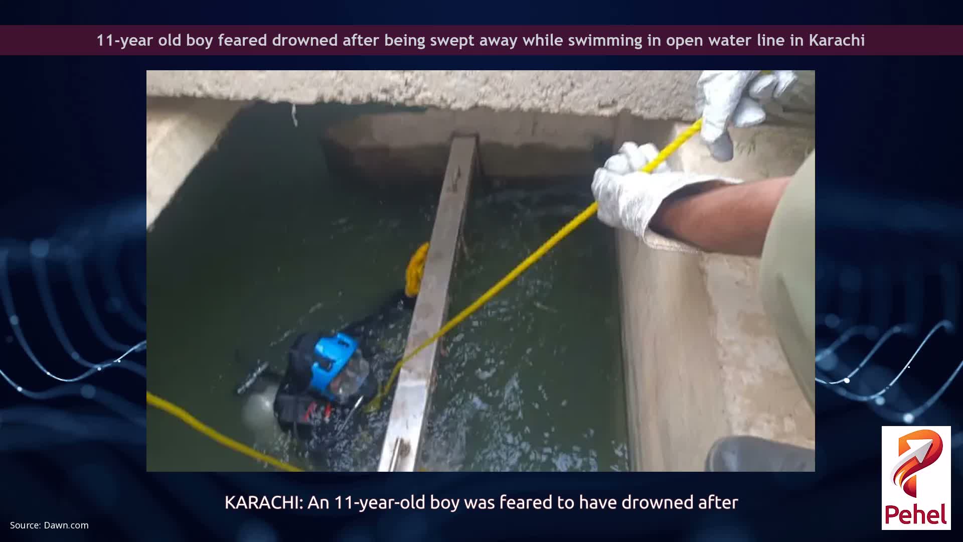 11-year old boy feared drowned after being swept away while swimming in open water line in Karachi