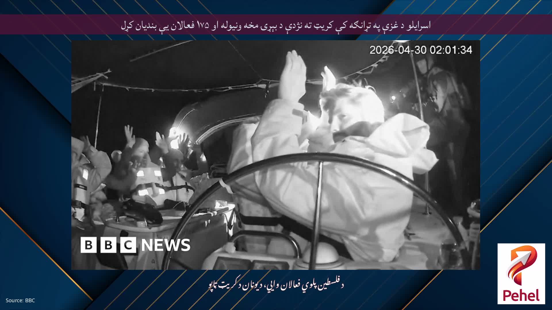 اسرایلو د غزې په تړانګه کې کریټ ته نژدې د بېړۍ مخه ونیوله او ۱۷۵ فعالان یې بندیان کړل