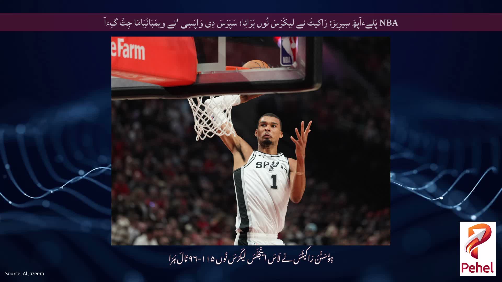 NBA پَلےءآپھَ سِیرِیزَ: رَاکیٹَ نے لیکَرَسَ نُوں ہَرَائِا؛ سَپَرَسَ دِی وَاپَسِی 'تے ویمَبَانَیَامَا جِتَّ گِءآ