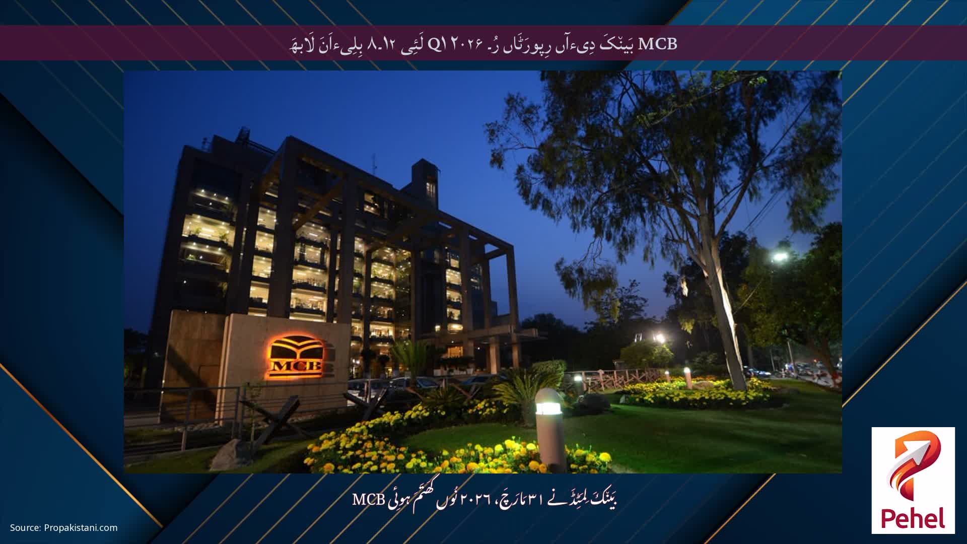 MCB بَین٘کَ دِیءآں رِپورَٹَاں رُ۔ Q۱ ۲۰۲۶ لَئِی ۱۲۔۸ بِلِیءاَنَ لَابھَ