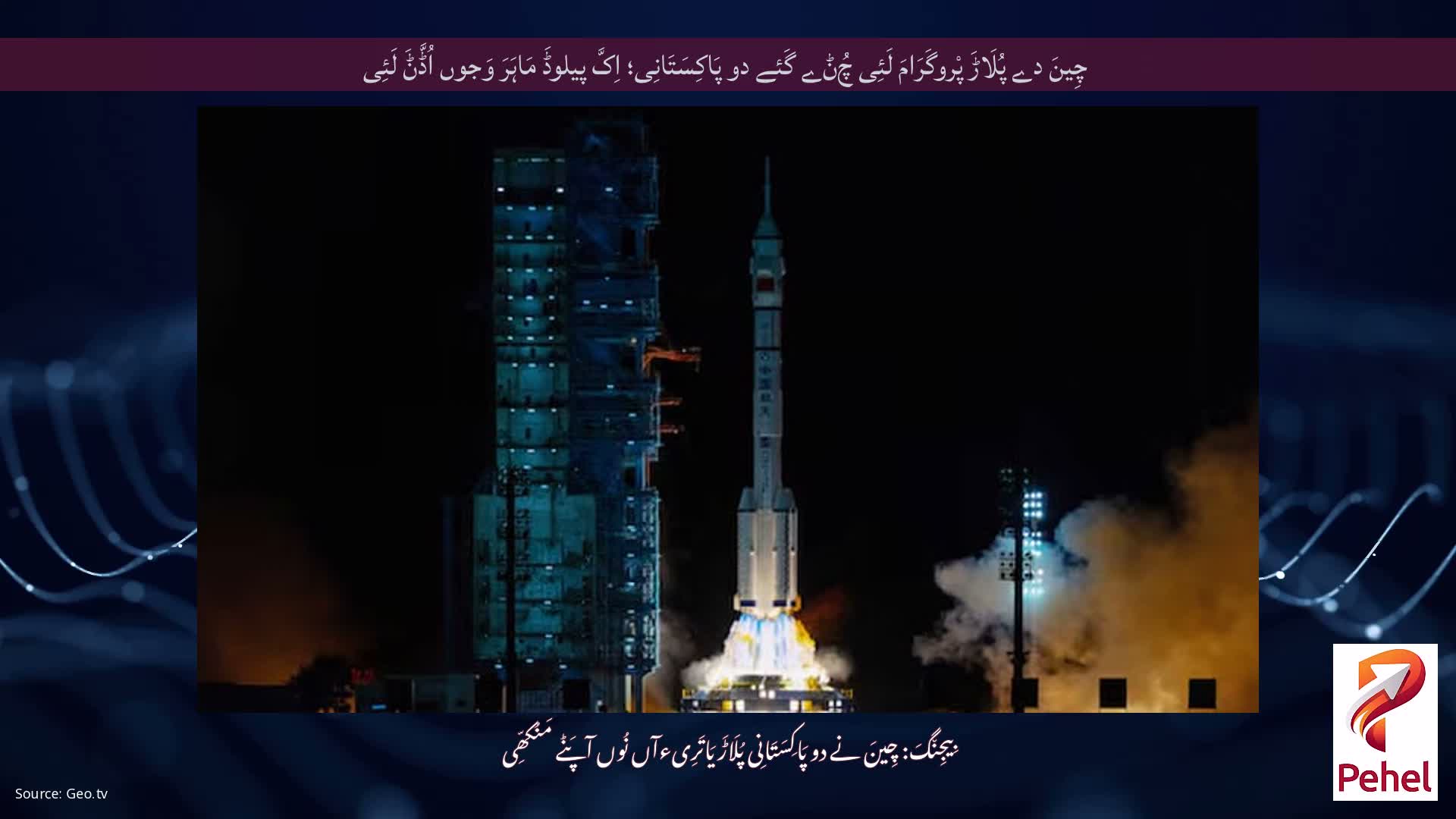 چِینَ دے پُلَاڑَ پْروگَرَامَ لَئِی چُݨے گَئے دو پَاکِسَتَانِی؛ اِکَّ پیلوڈَ مَاہَرَ وَجوں اُڈَّݨَ لَئِی