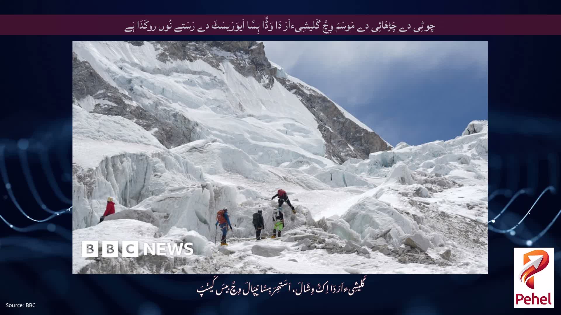 چوٹِی دے چَڑھَائِی دے مَوسَمَ وِچَّ گَلیشِیءاَرَ دَا وَڈَّا ہِسَّا اَیوَرَیسَٹَ دے رَسَتے نُوں روکَدَا ہَے