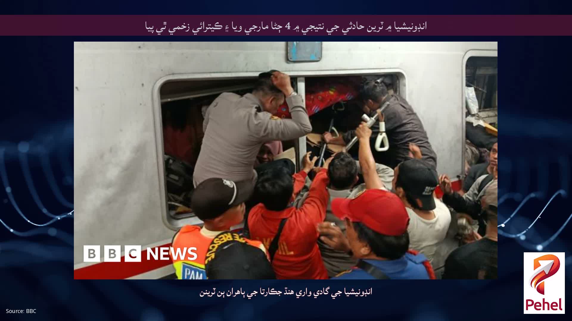 انڊونيشيا ۾ ٽرين حادثي جي نتيجي ۾ 4 ڄڻا مارجي ويا ۽ ڪيترائي زخمي ٿي پيا