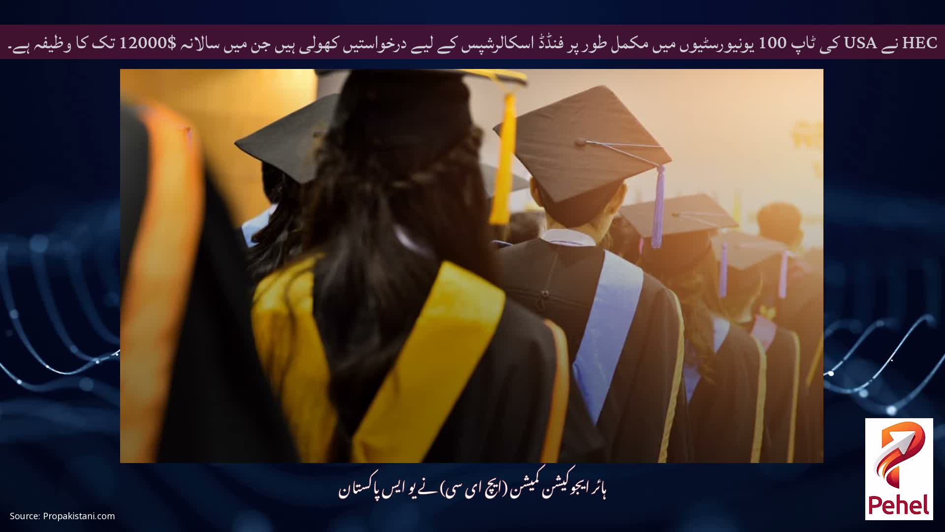 HEC نے USA کی ٹاپ 100 یونیورسٹیوں میں مکمل طور پر فنڈڈ اسکالرشپس کے لیے درخواستیں کھولی ہیں جن میں سالانہ $12000 تک کا وظیفہ ہے۔