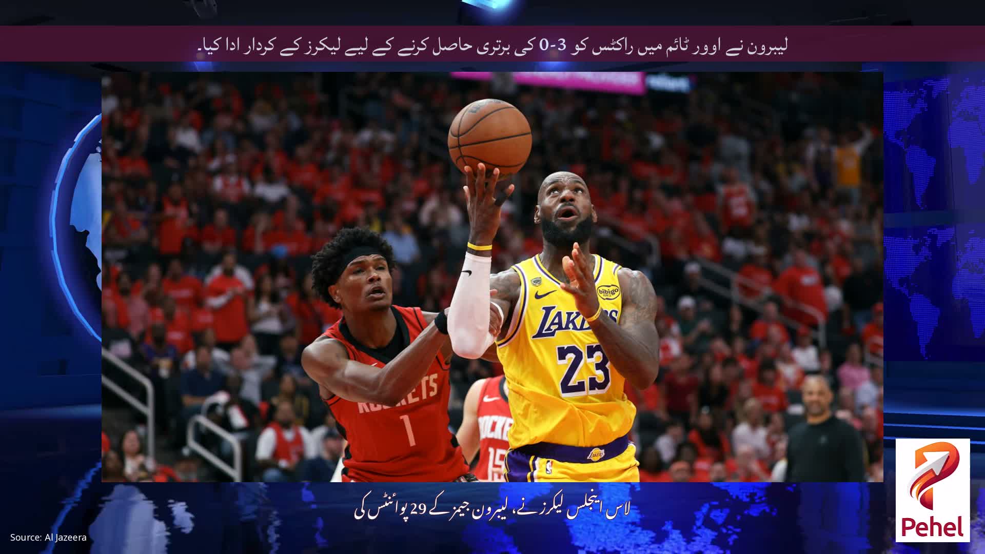 لیبرون نے اوور ٹائم میں راکٹس کو 3-0 کی برتری حاصل کرنے کے لیے لیکرز کے کردار ادا کیا۔