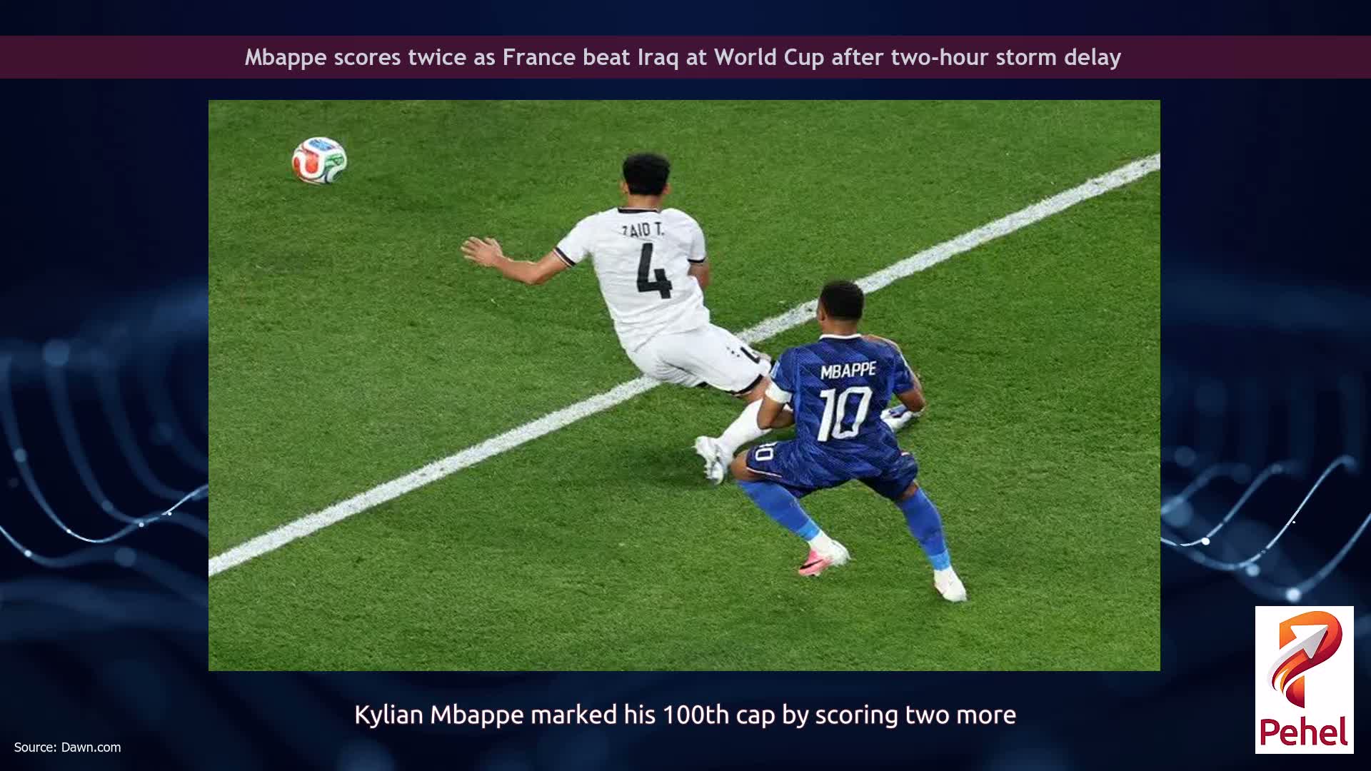 Mbappe scores twice as France beat Iraq at World Cup after two-hour storm delay