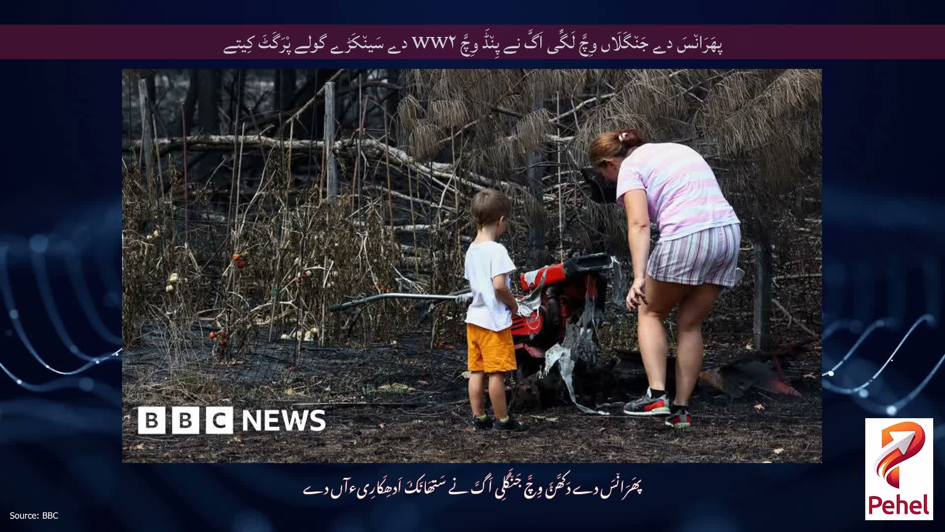پھَرَان٘سَ دے جَن٘گَلَاں وِچَّ لَگِّی اَگَّ نے پِن٘ڈَ وِچَّ WW۲ دے سَین٘کَڑے گولے پْرَگَٹَ کِیتے