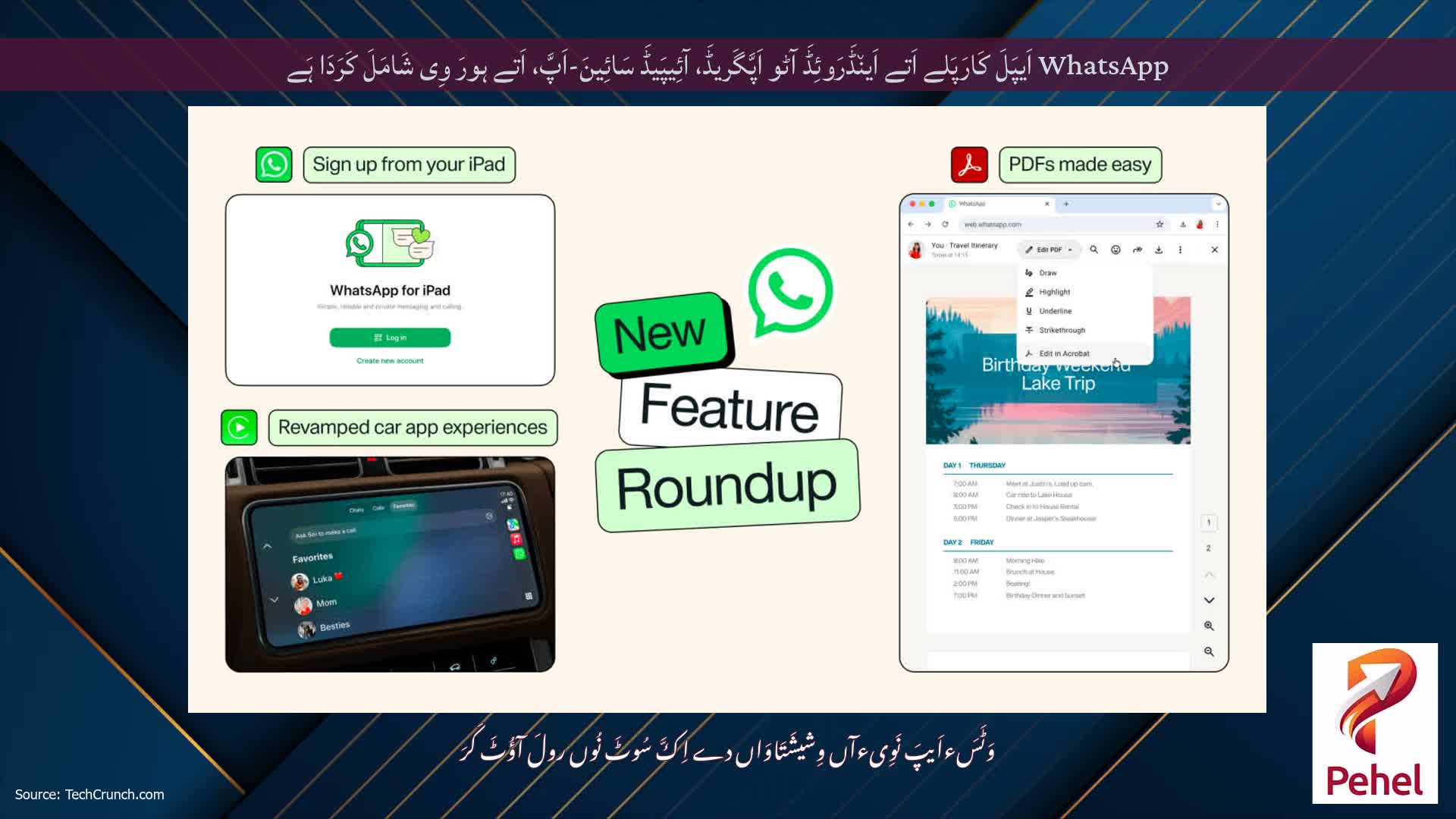 WhatsApp اَیپَلَ کَارَپَلے اَتے اَین٘ڈَرَوئِڈَ آٹو اَپَّگَریڈَ، آئِیپَیڈَ سَائِینَ-اَپَّ، اَتے ہورَ وِی شَامَلَ کَرَدَا ہَے
