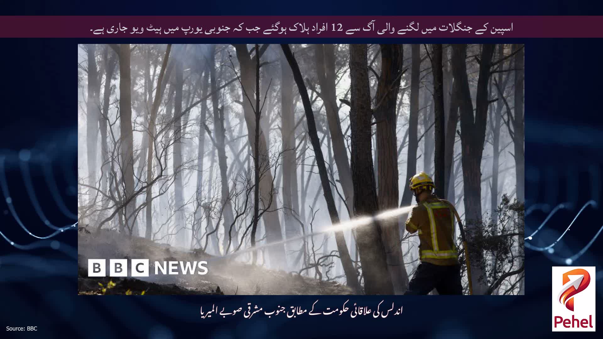 اسپین کے جنگلات میں لگنے والی آگ سے 12 افراد ہلاک ہوگئے جب کہ جنوبی یورپ میں ہیٹ ویو جاری ہے۔
