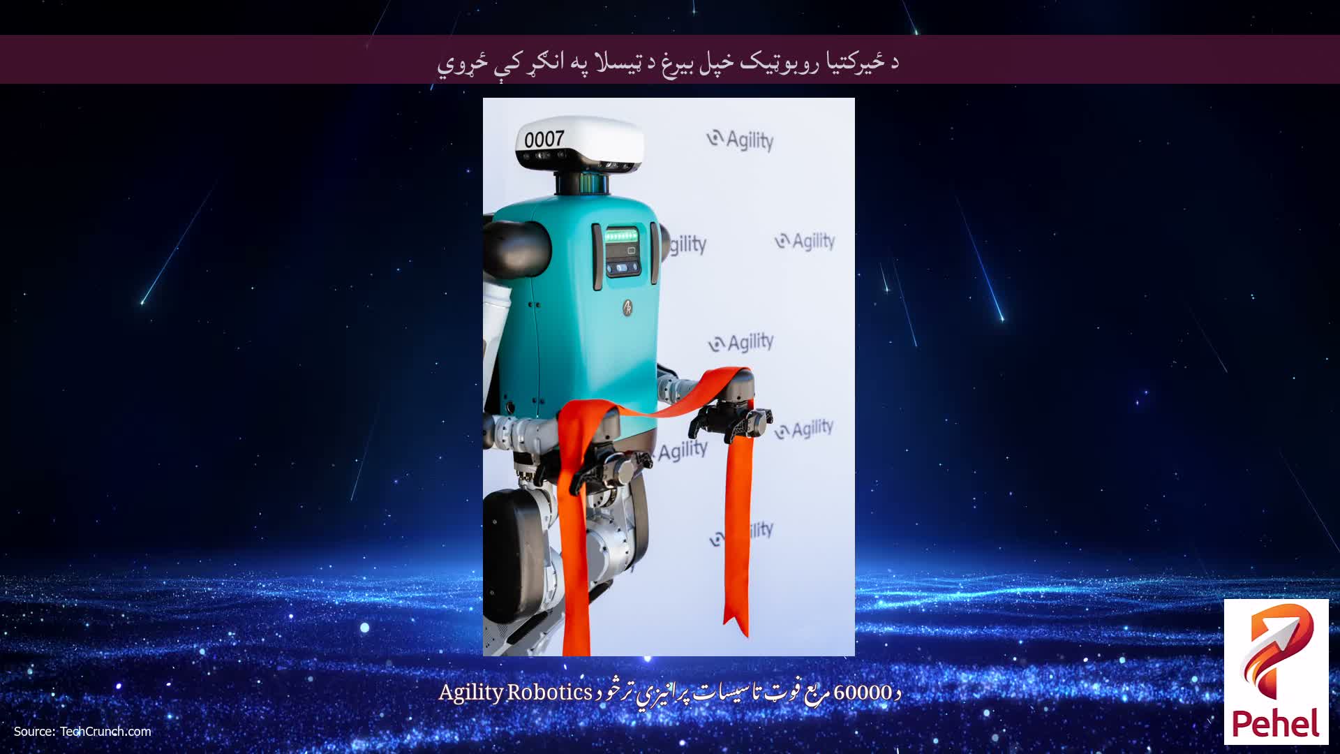د ځیرکتیا روبوټیک خپل بیرغ د ټیسلا په انګړ کې ځړوي